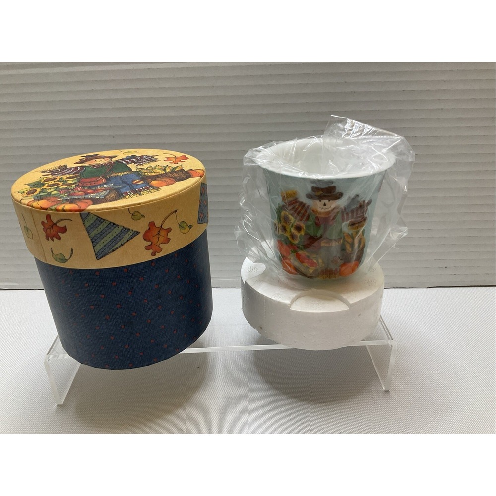 Lang Candle Holder Votive Cup Autumn Fall Scarecrow New In Original Round Box